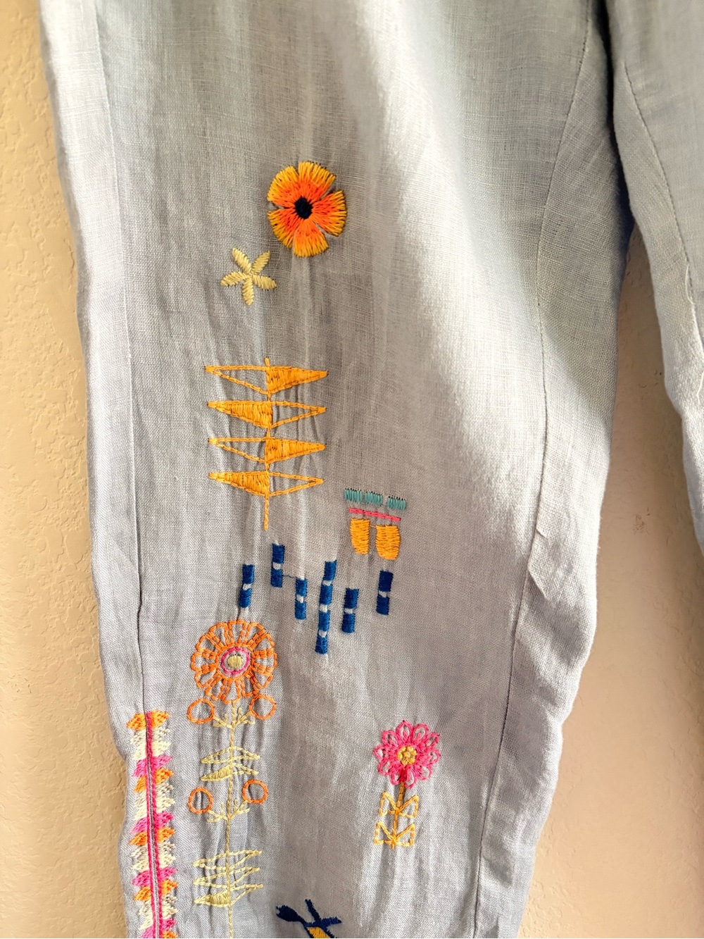 Johnny Was Embroidered Pants BIYA Elektra Small White Linen Drawstring B63422-2 - Picture 8 of 11
